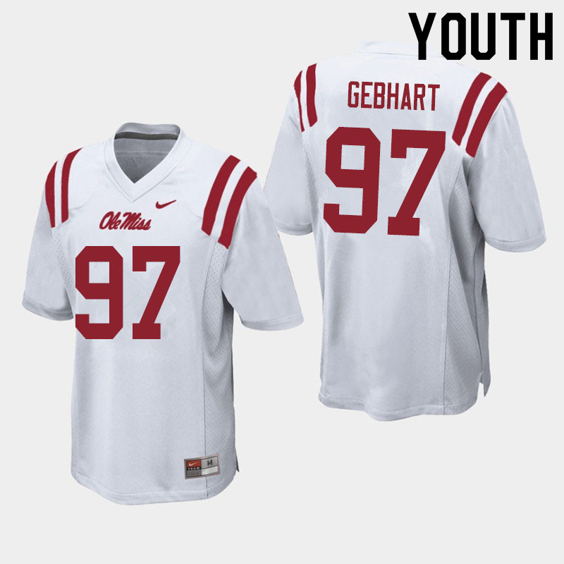 Land Gebhart Ole Miss Rebels NCAA Youth White #97 Stitched Limited College Football Jersey DKP7558CX